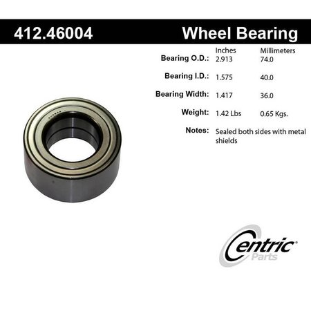 CENTRIC PARTS Standard Double Row Wheel Bearing, 412.46004E 412.46004E